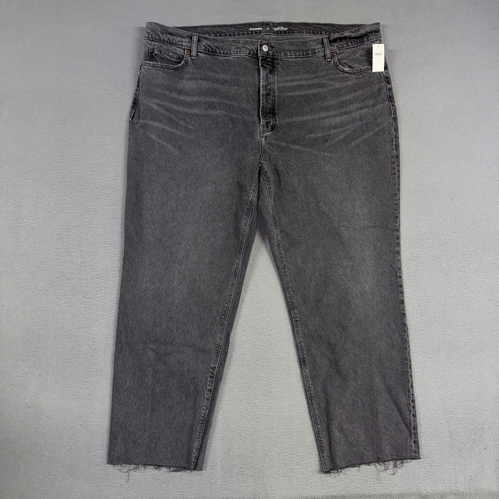 Old Navy Jeans Women 22 Gray Slouchy Straight High Rise Raw Hem Denim NWT New
